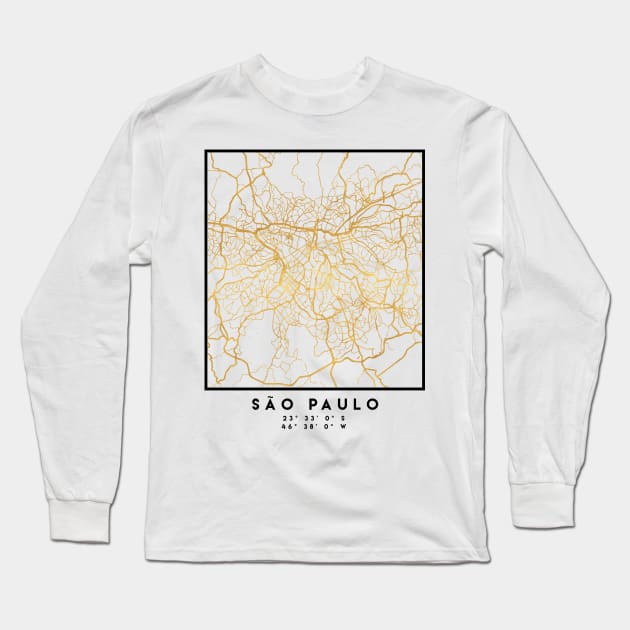 SAO PAULO CITY STREET MAP ART Long Sleeve T-Shirt by deificusArt